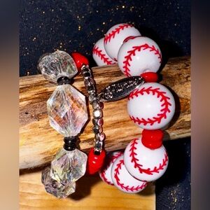 Plunder Red and White Baseball Bracelet Set